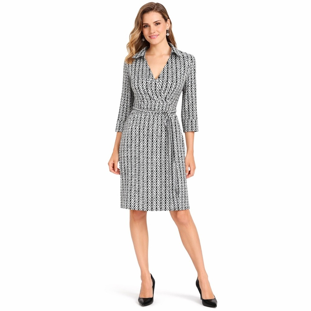 Laundry By Design Size 0 Black White Geometric Wrap Dress Matte Jersey‎ LY14179